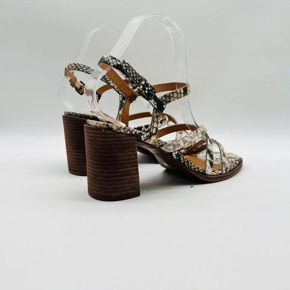 Madewell Womens 7.5 Gray Leather Snake Print Block Heel Strappy Shoes EUC - Picture 8 of 12
